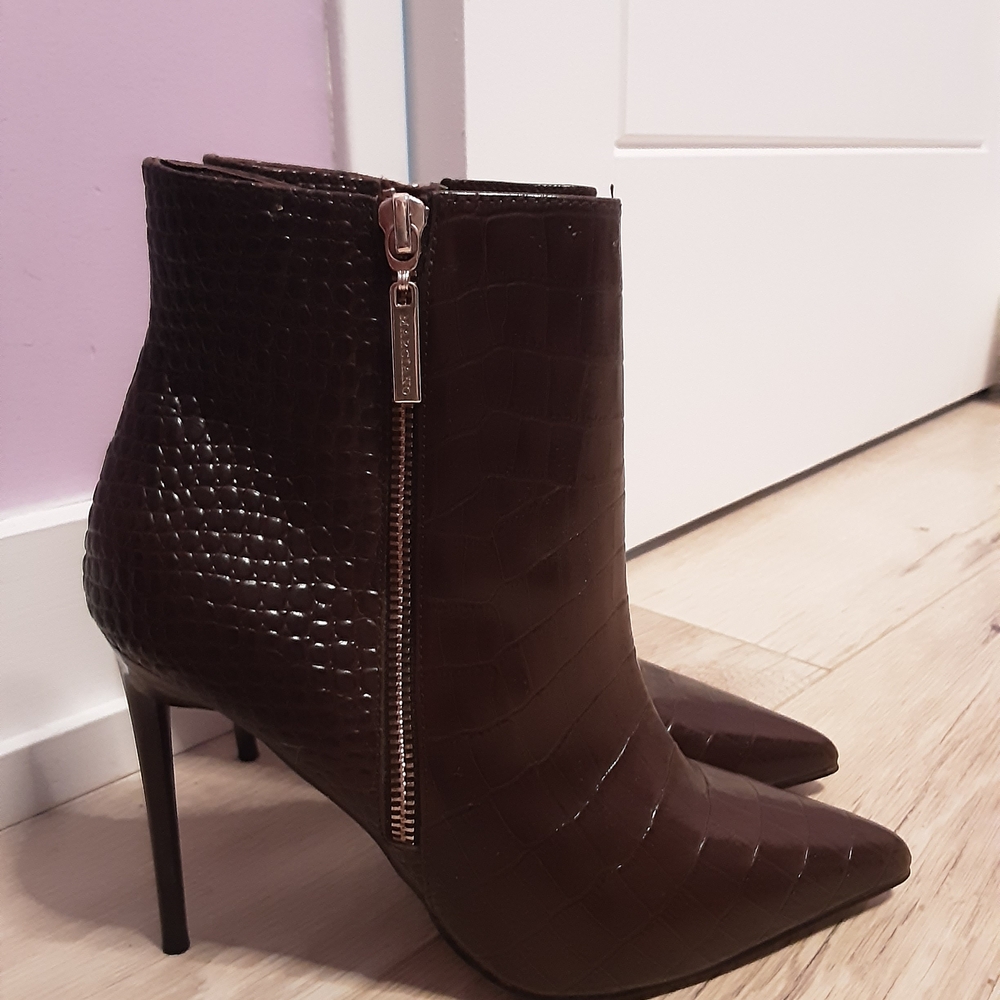 Marciano Dark Brown Croc-Embossed Ankle Boots